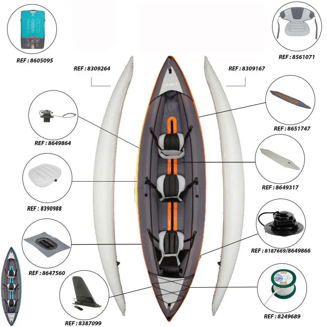 100 2/3 PERSON TOURING INFLATABLE KAYAK - ORANGE