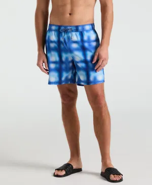 7" Blur Plaid Print Swim Short
