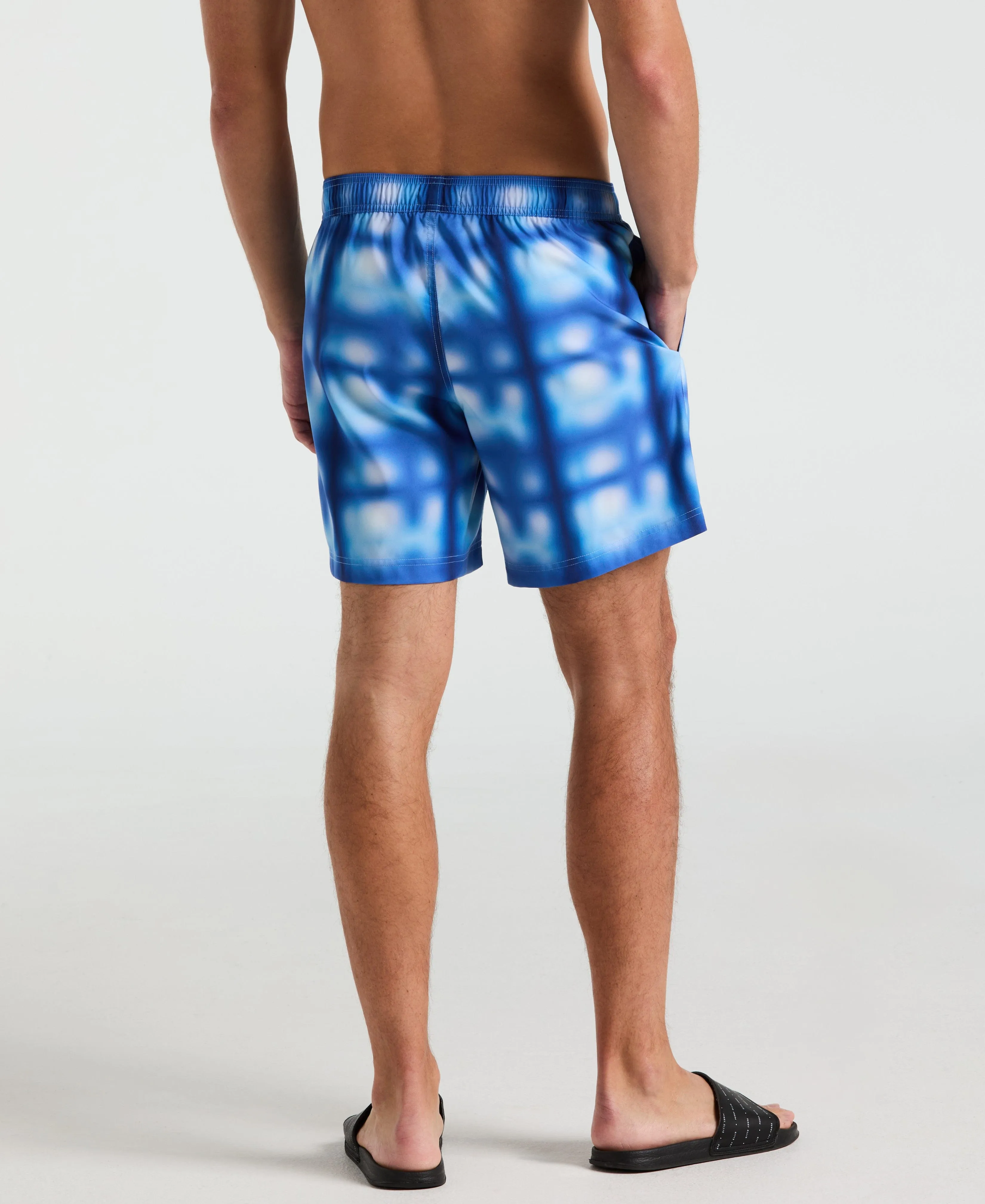 7" Blur Plaid Print Swim Short