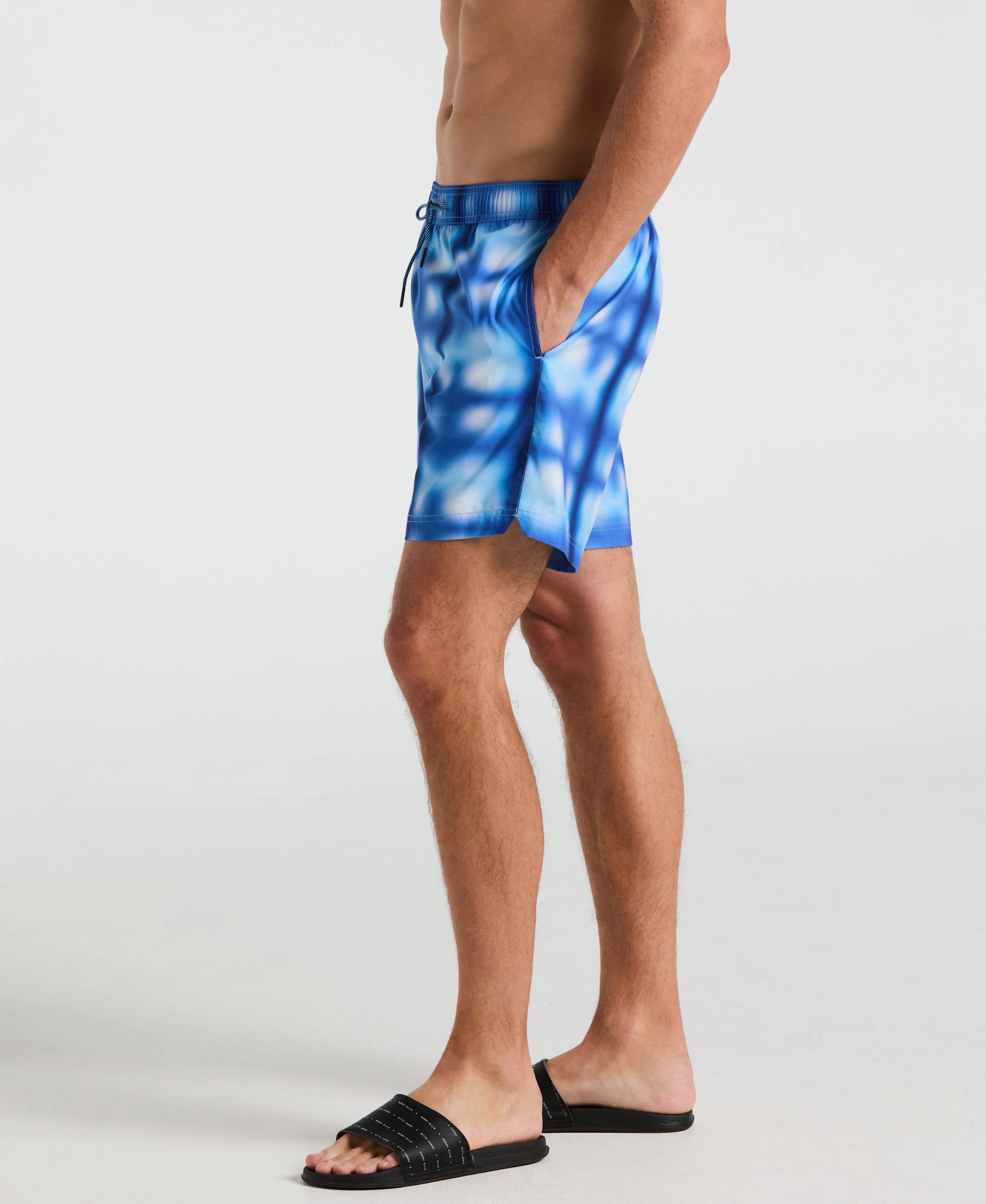 7" Blur Plaid Print Swim Short