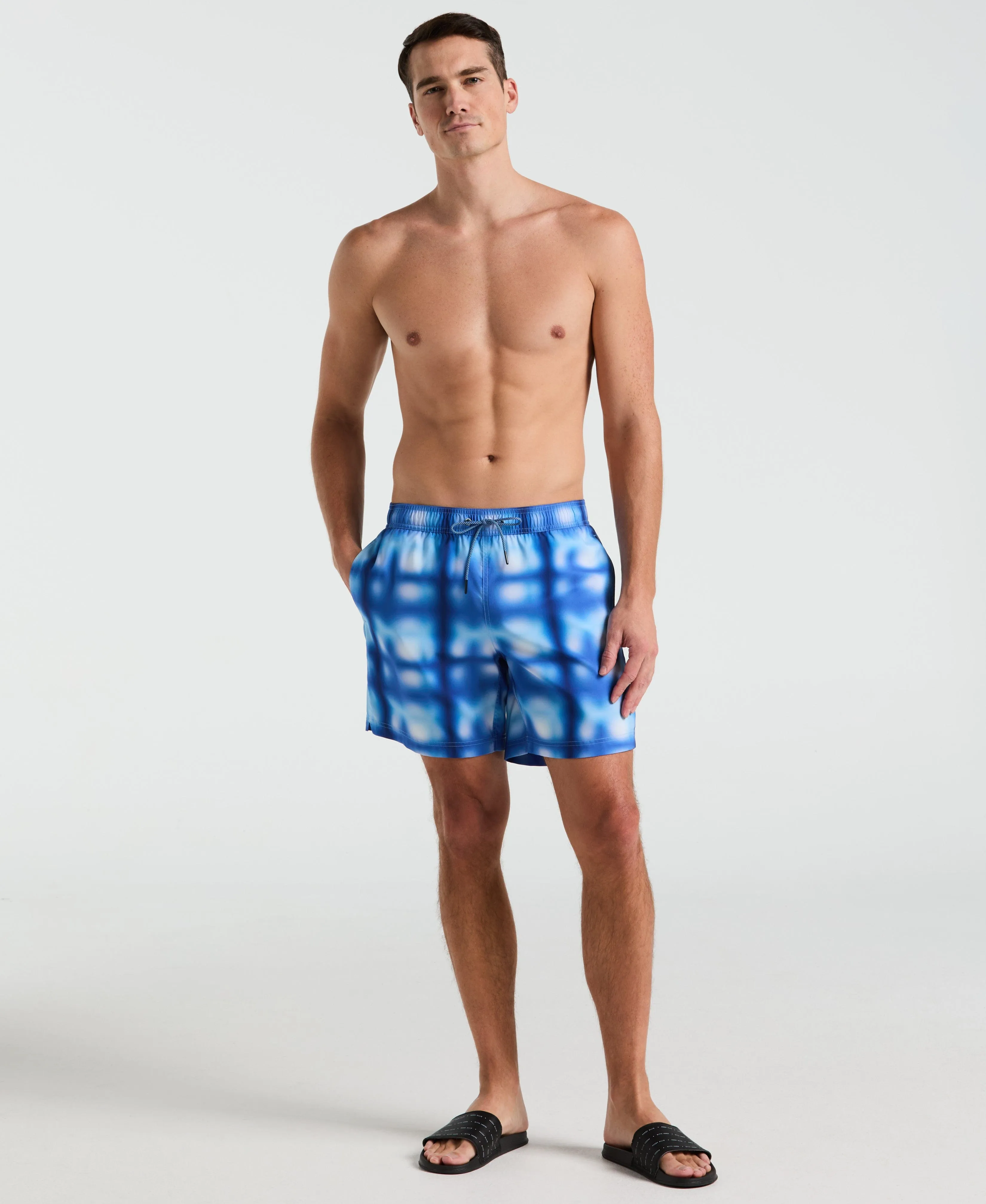 7" Blur Plaid Print Swim Short
