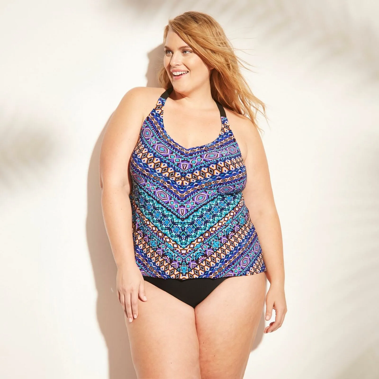 Aqua Green Women's Plus Size Halter Tankini Top