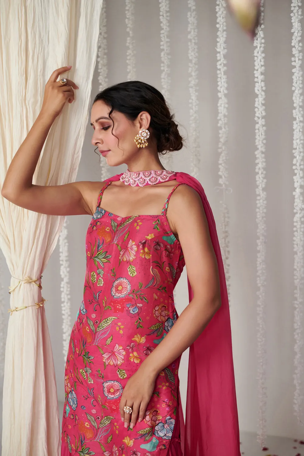 Bagicha Hot Pink Sharara Set Set Of 3
