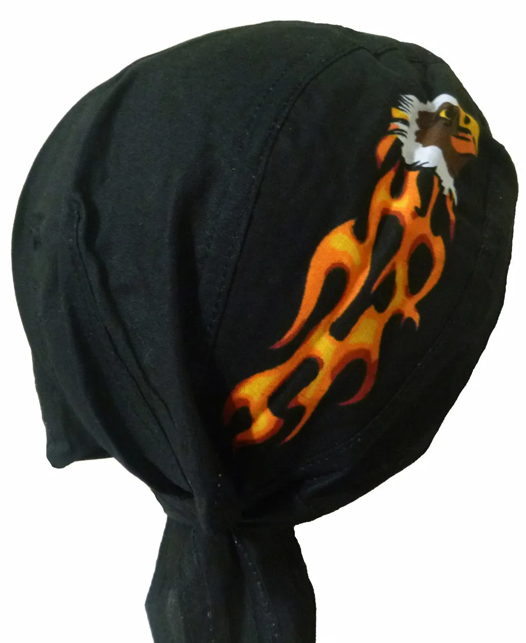 Bald Eagle Black Headwrap Doo Rag Durag Skull Cap with Flames Cotton Sporty Motorcycle Hat