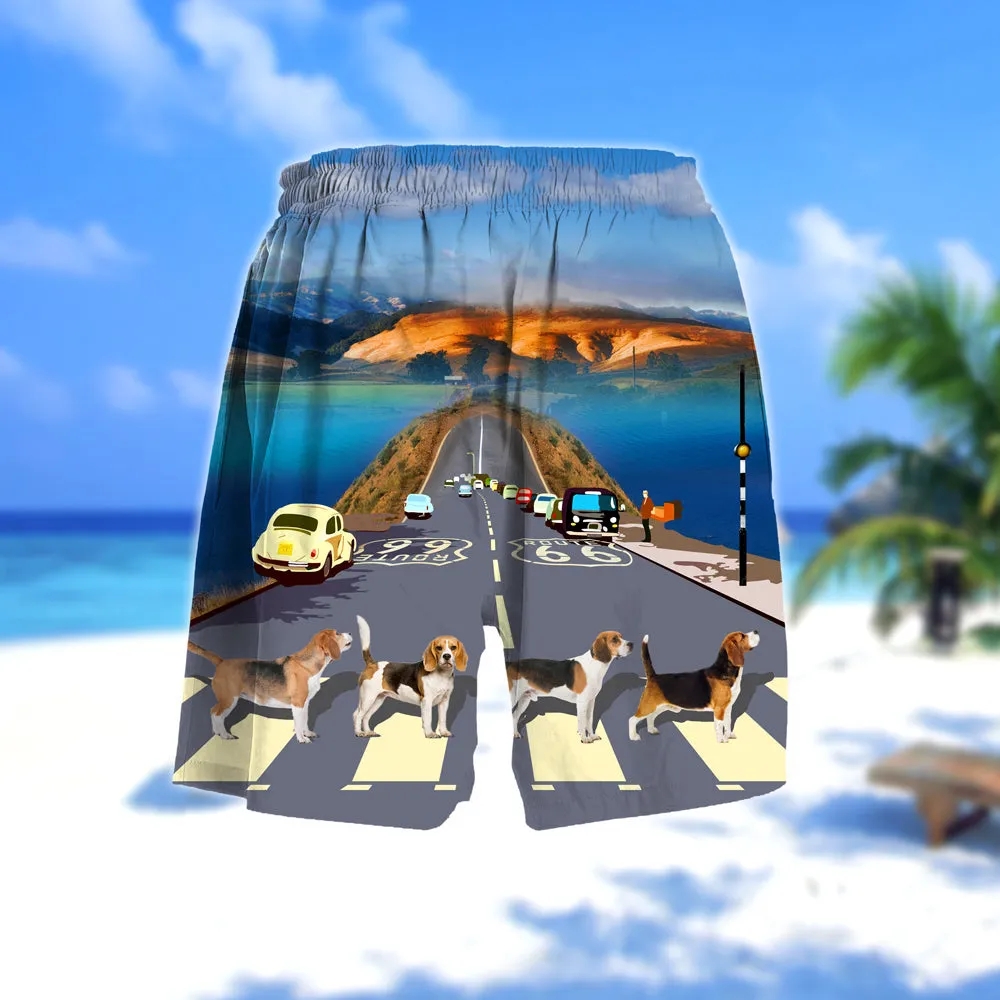 Beagle Cross the road- Men Hawaii Beach Shorts