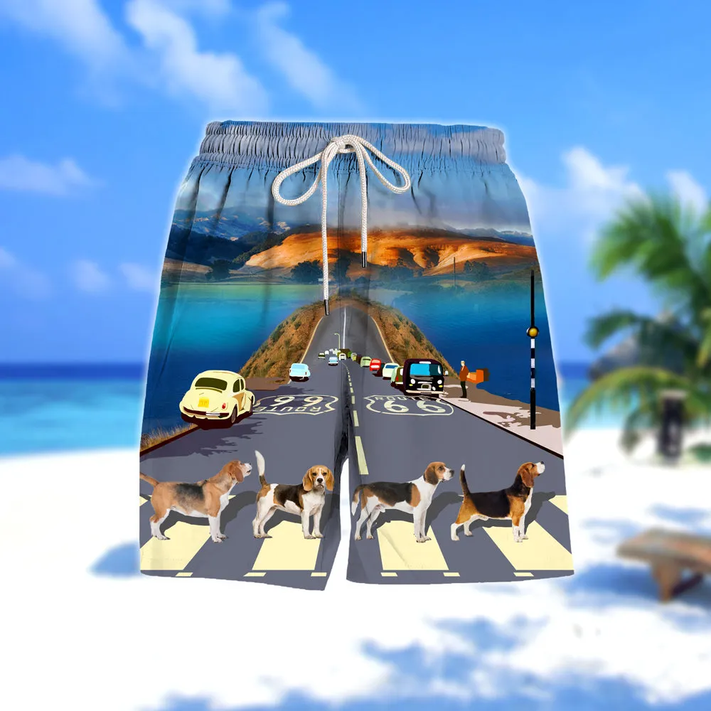 Beagle Cross the road- Men Hawaii Beach Shorts