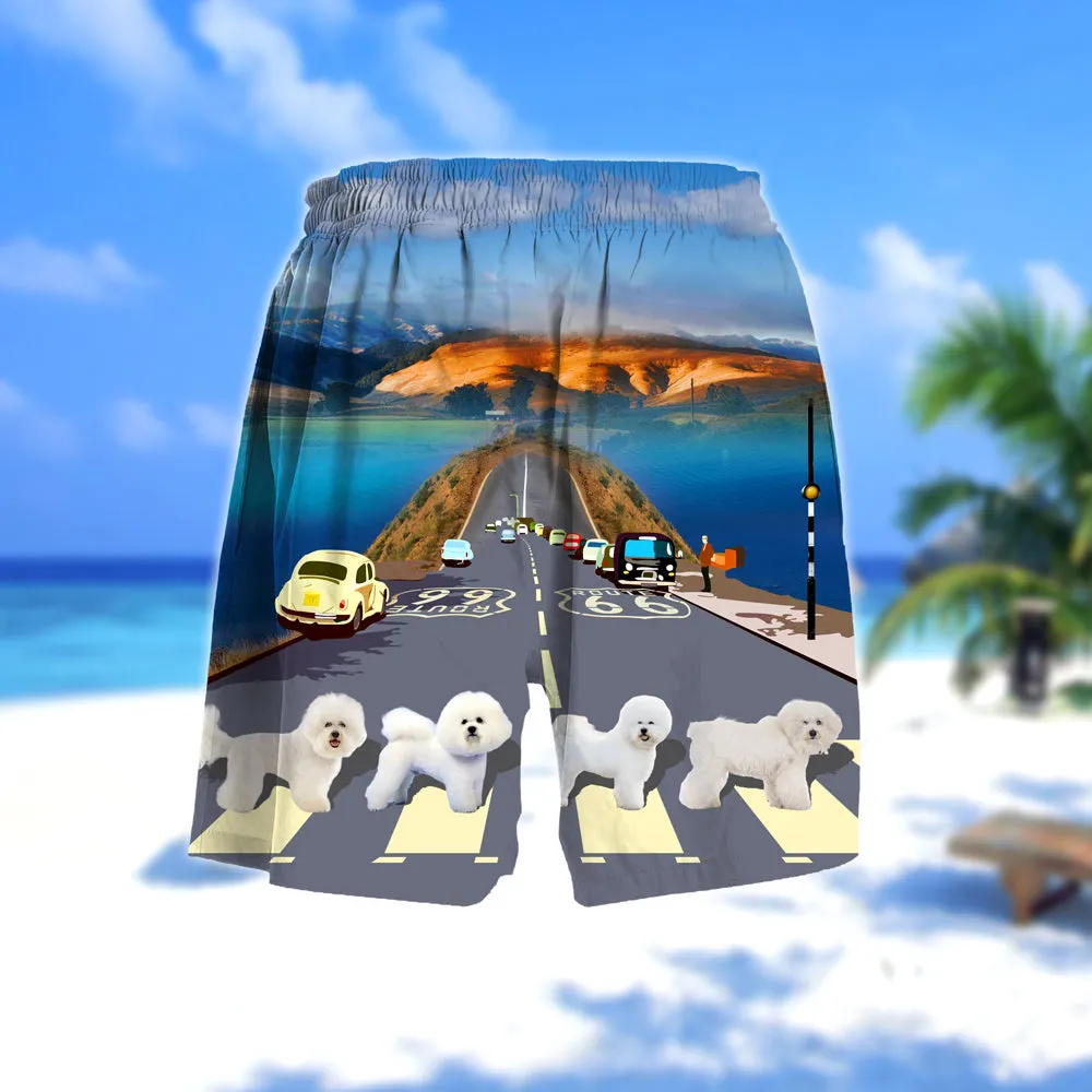 Bichon Frise Cross the road- Men Hawaii Beach Shorts