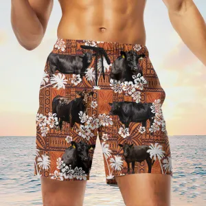 black angus cow In Red Tribal Shorts