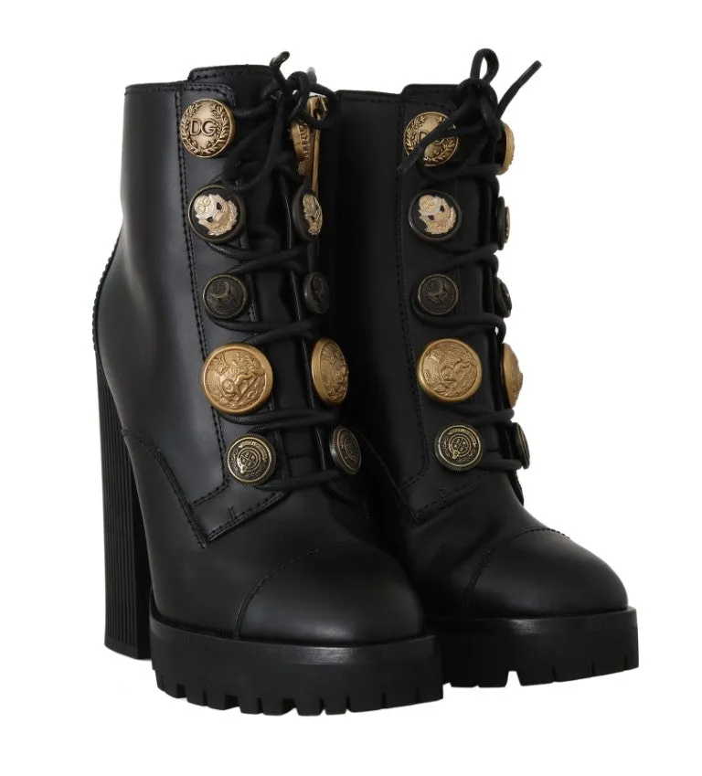 Black Leather DG Logo Ankle Boots