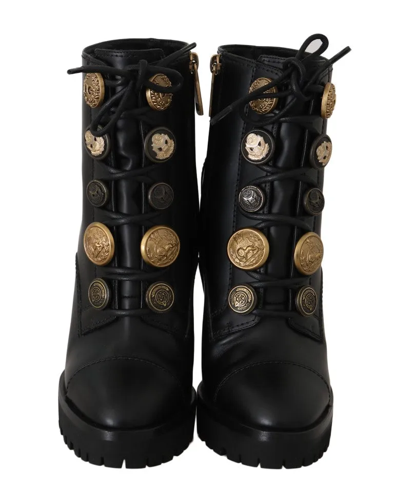 Black Leather DG Logo Ankle Boots