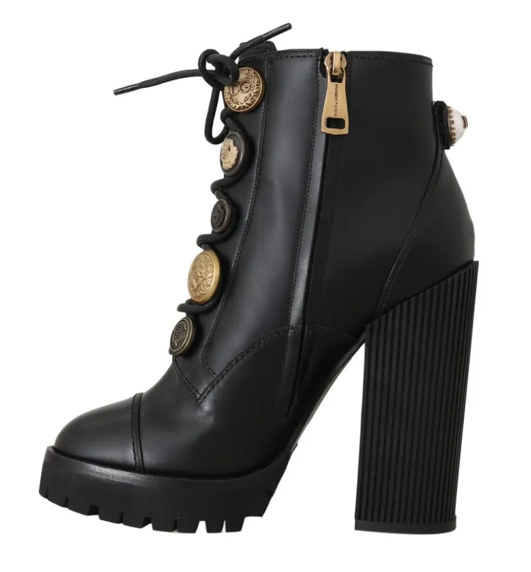 Black Leather DG Logo Ankle Boots