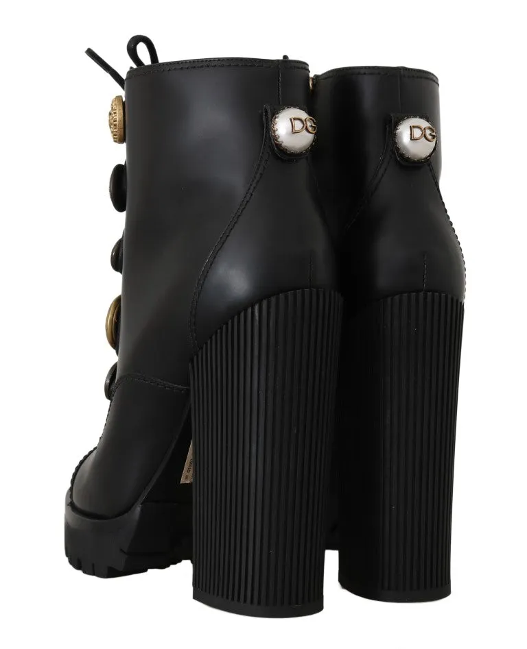 Black Leather DG Logo Ankle Boots
