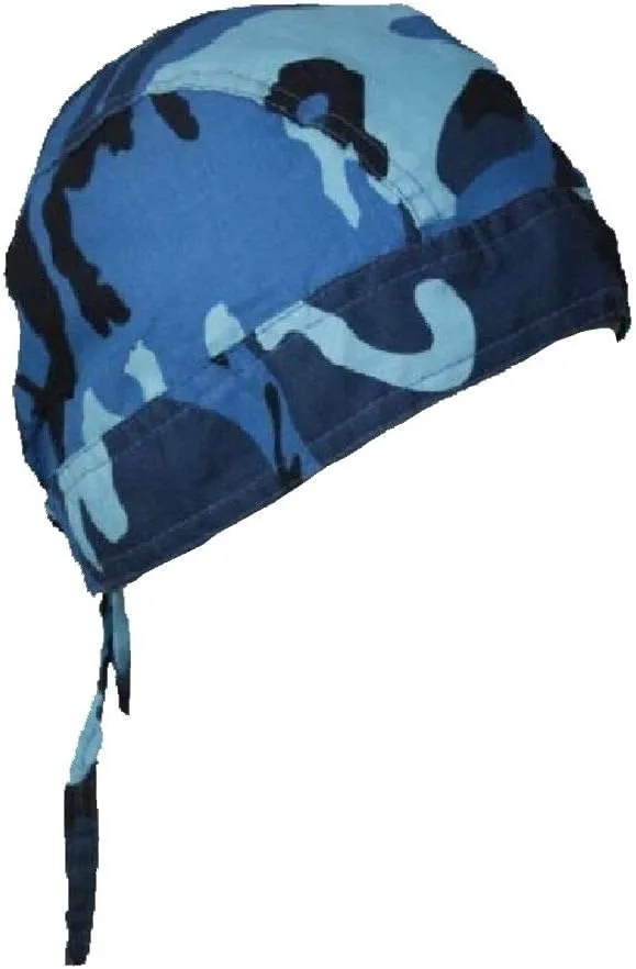 Blue Camouflage Bandana Cap, Wood Camo Pattern Dorag Doo Rag Headwrap Head Rap Cotton Bikers Helmet Liner