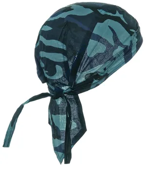Blue Camouflage Bandana Cap, Wood Camo Pattern Dorag Doo Rag Headwrap Head Rap Cotton Bikers Helmet Liner