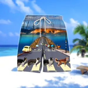 Border Collie Cross the road- Men Hawaii Beach Shorts
