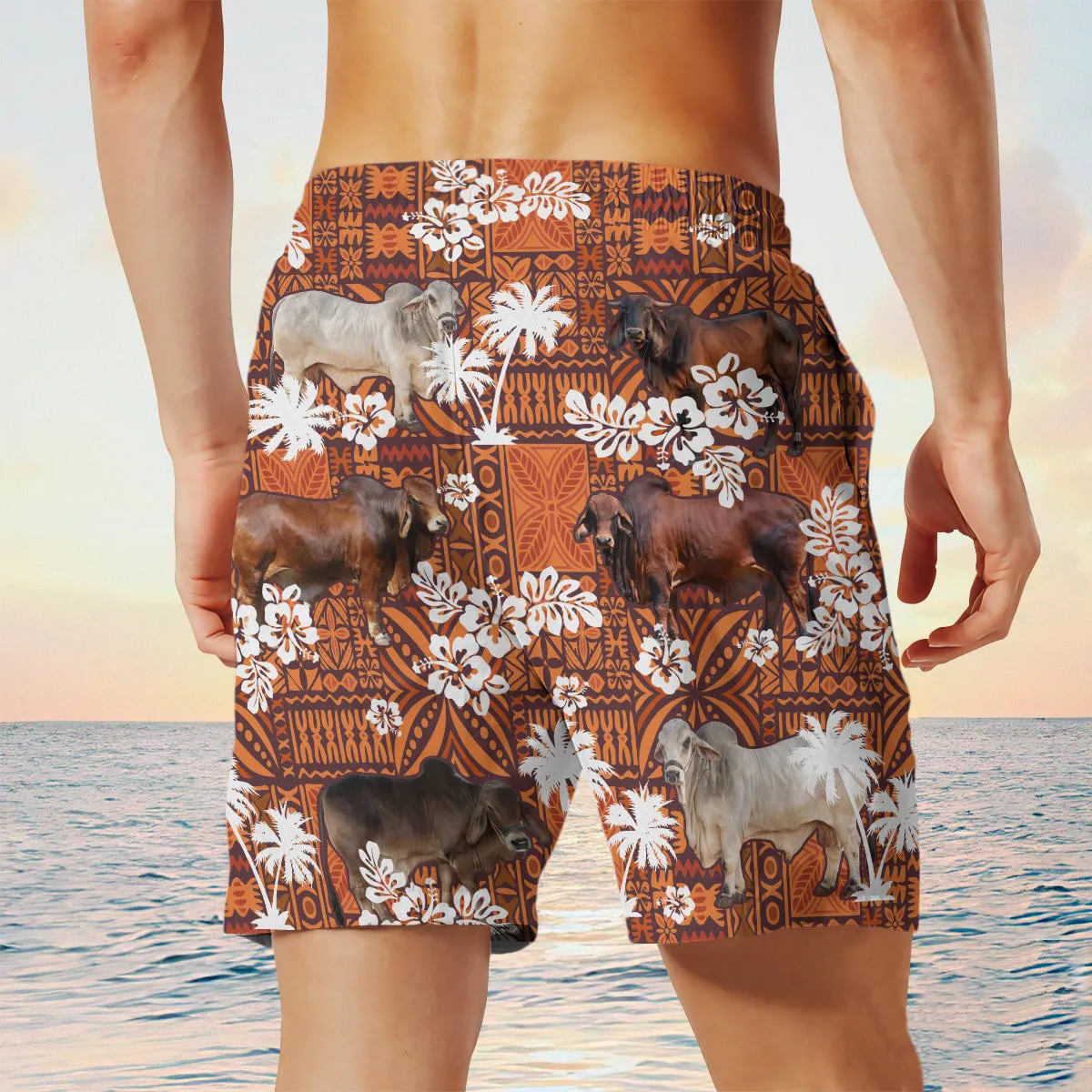 brahman cow In Red Tribal Shorts