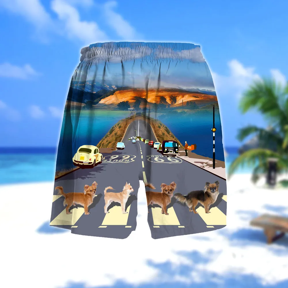 chihuahua Cross the road- Men Hawaii Beach Shorts