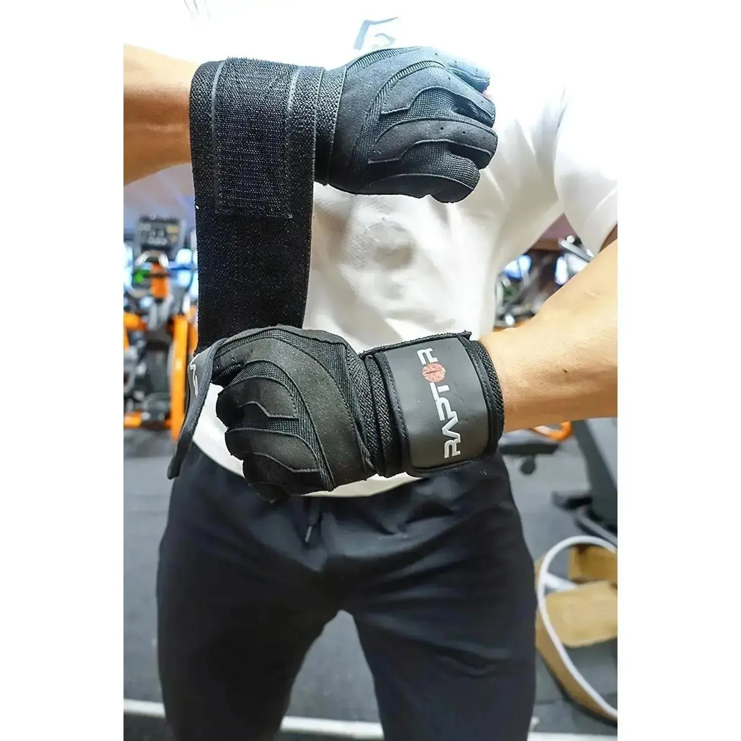 Clearance - Raptor Weightlifting Gloves with Integrated Heavy 18 Inch Wrist Wraps