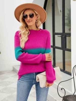 Contrast Round Neck Sweater (3 Colors)