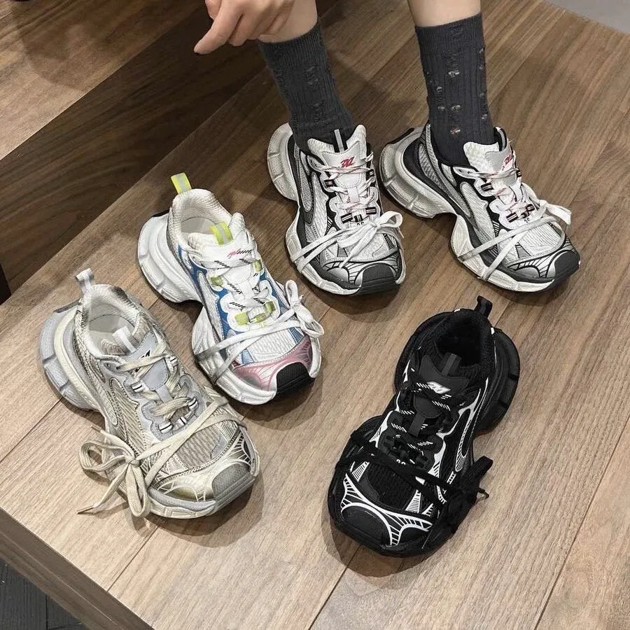 creamtopmall Stylish Black, White, Pink, Grey Mesh Sneakers for Women, Breathable Point Toe Shoes, Sport Athletic Running Shoes, Tie Lace Up Dad Shoes