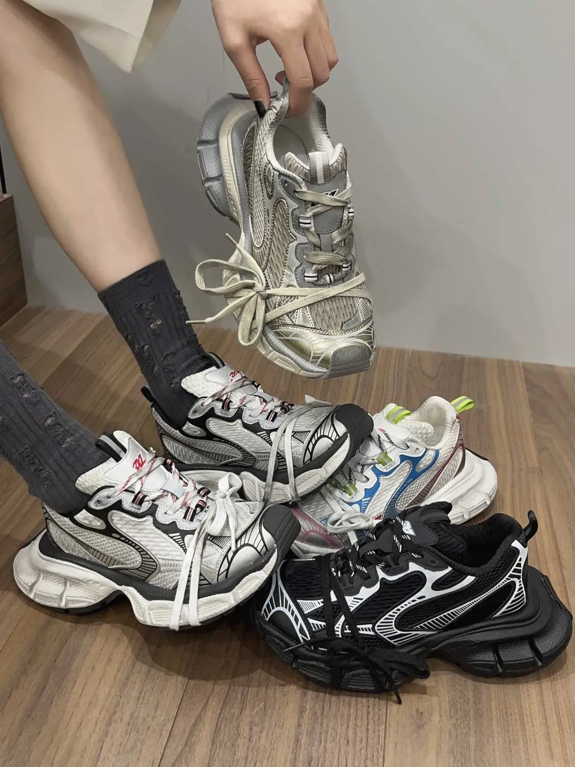 creamtopmall Stylish Black, White, Pink, Grey Mesh Sneakers for Women, Breathable Point Toe Shoes, Sport Athletic Running Shoes, Tie Lace Up Dad Shoes