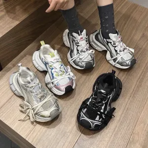 creamtopmall Stylish Black, White, Pink, Grey Mesh Sneakers for Women, Breathable Point Toe Shoes, Sport Athletic Running Shoes, Tie Lace Up Dad Shoes