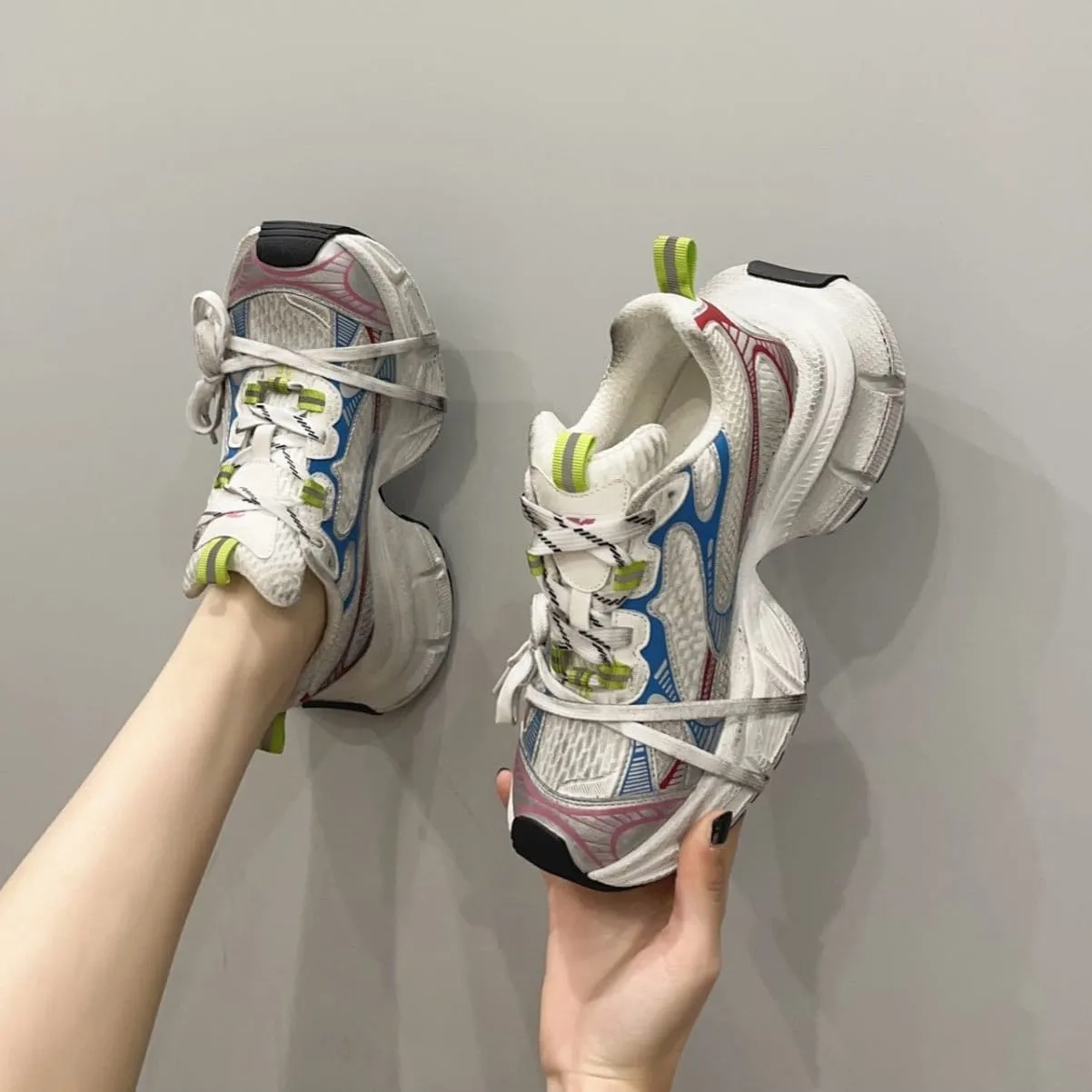 creamtopmall Stylish Black, White, Pink, Grey Mesh Sneakers for Women, Breathable Point Toe Shoes, Sport Athletic Running Shoes, Tie Lace Up Dad Shoes