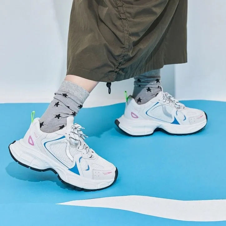 creamtopmall White, Black Gray Mesh Breathable Point Head Sneakers for Women, Tie Lace Up Shoes, Athletic Sport Running Shoes