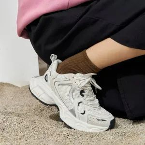 creamtopmall White, Black Gray Mesh Breathable Point Head Sneakers for Women, Tie Lace Up Shoes, Athletic Sport Running Shoes