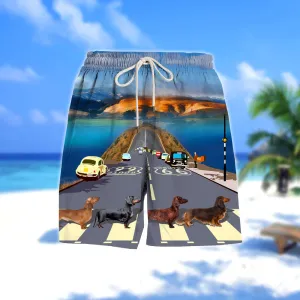 Dachshund Cross the road- Men Hawaii Beach Shorts