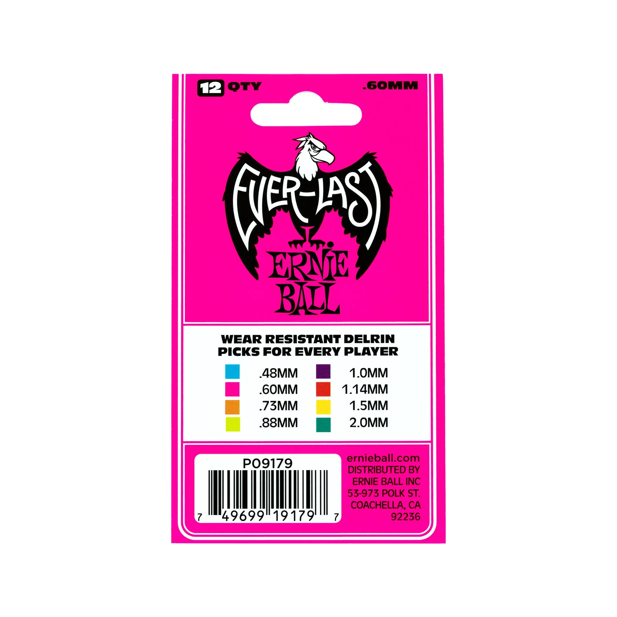 Ernie Ball Everlast Delrin .60mm Guitar Picks, Pink, 12-Pack