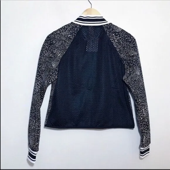 Fabletics Mash Bomber Jacket Small Black White New Womens