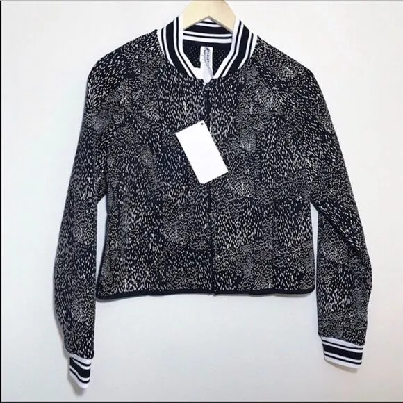 Fabletics Mash Bomber Jacket Small Black White New Womens