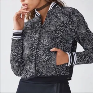 Fabletics Mash Bomber Jacket Small Black White New Womens