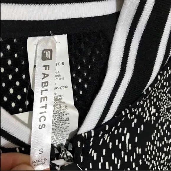 Fabletics Mash Bomber Jacket Small Black White New Womens