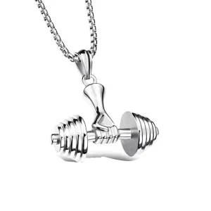 Fitness Silver Stainless Steel Dumbbell Barbell Weight Lifting Pendant Chain - a stylish and symbolic accessory that celebrates your dedication to strength and perseverance Chain for Men
