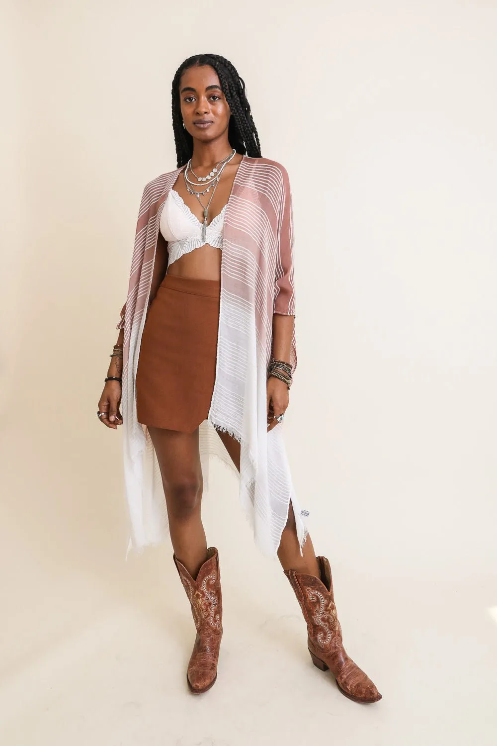 Green Beach Cover Up Striped Lightweight Kimono Cardigan Beach Cardigan