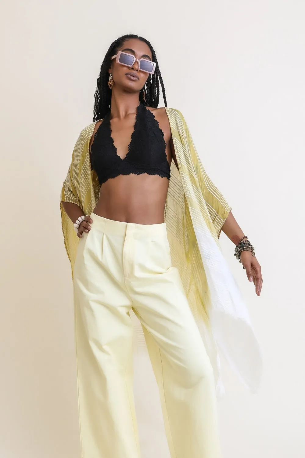 Green Beach Cover Up Striped Lightweight Kimono Cardigan Beach Cardigan
