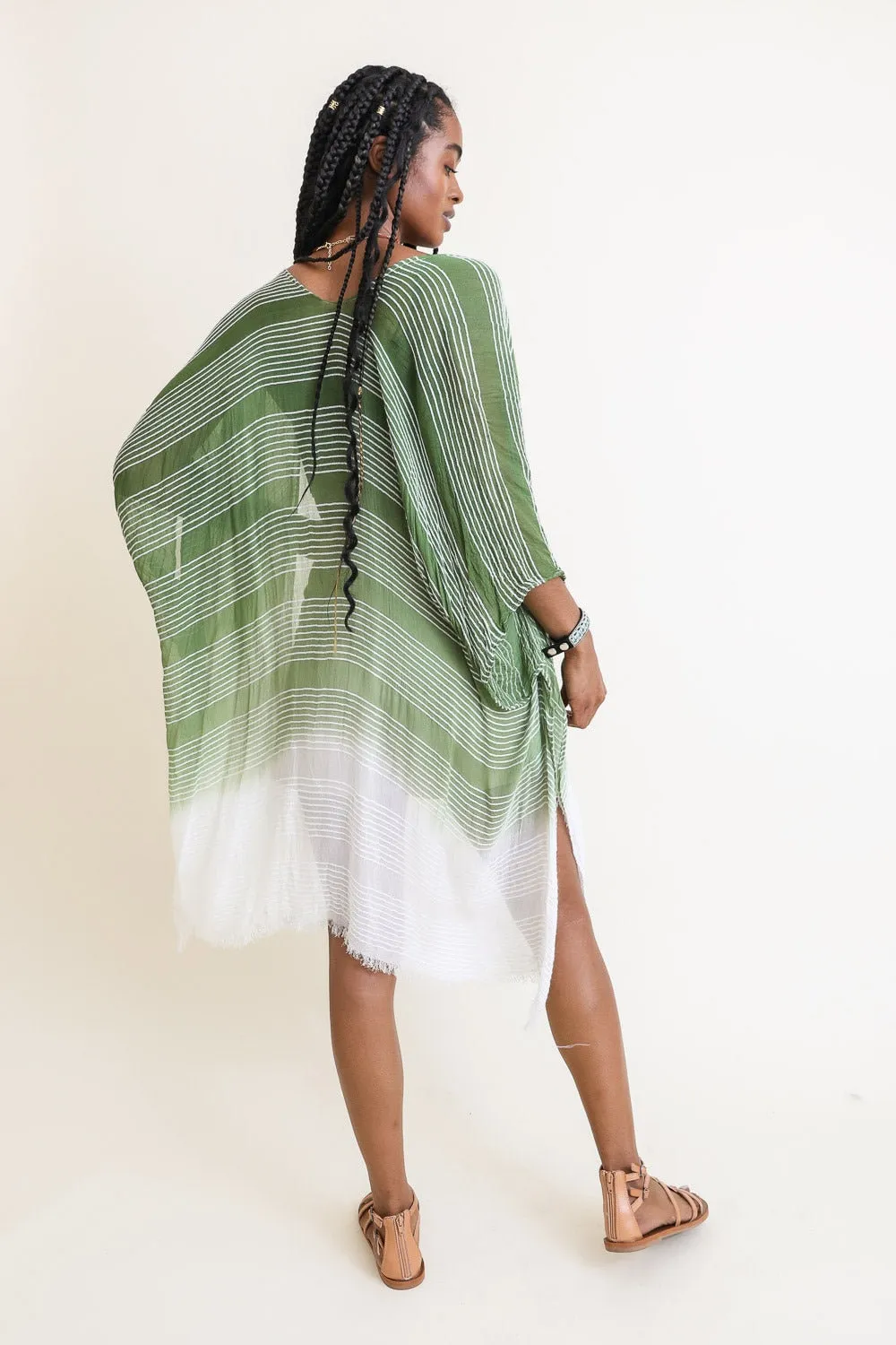 Green Beach Cover Up Striped Lightweight Kimono Cardigan Beach Cardigan
