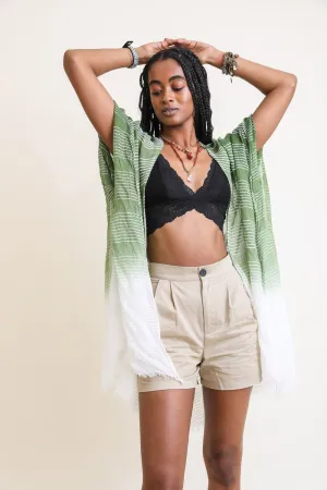 Green Beach Cover Up Striped Lightweight Kimono Cardigan Beach Cardigan