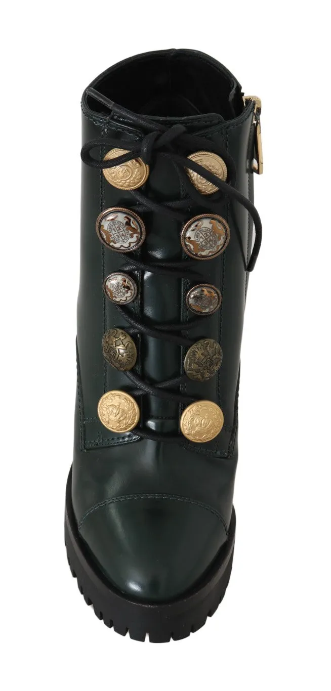 Green Leather DG Logo Ankle Boots