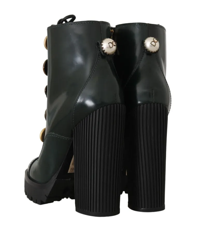 Green Leather DG Logo Ankle Boots