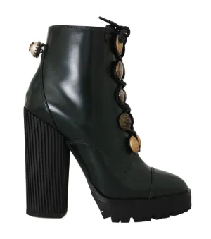 Green Leather DG Logo Ankle Boots