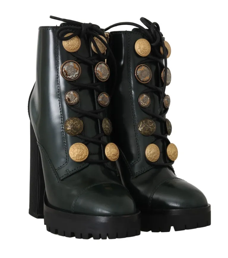 Green Leather DG Logo Ankle Boots