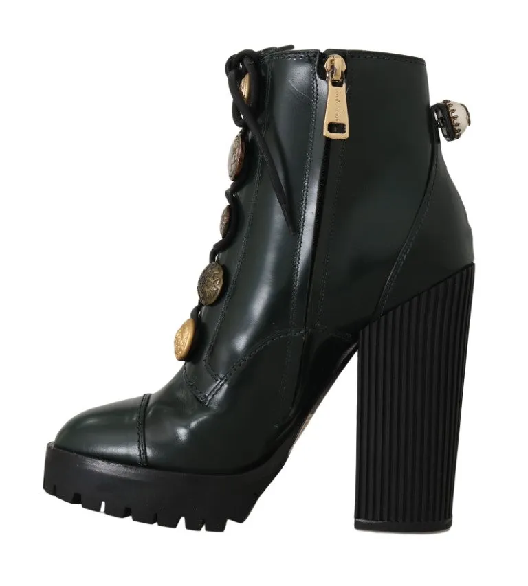Green Leather DG Logo Ankle Boots