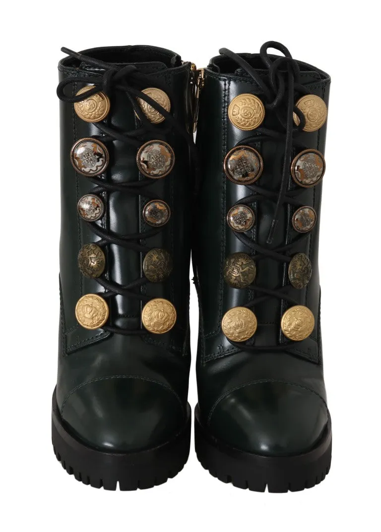 Green Leather DG Logo Ankle Boots