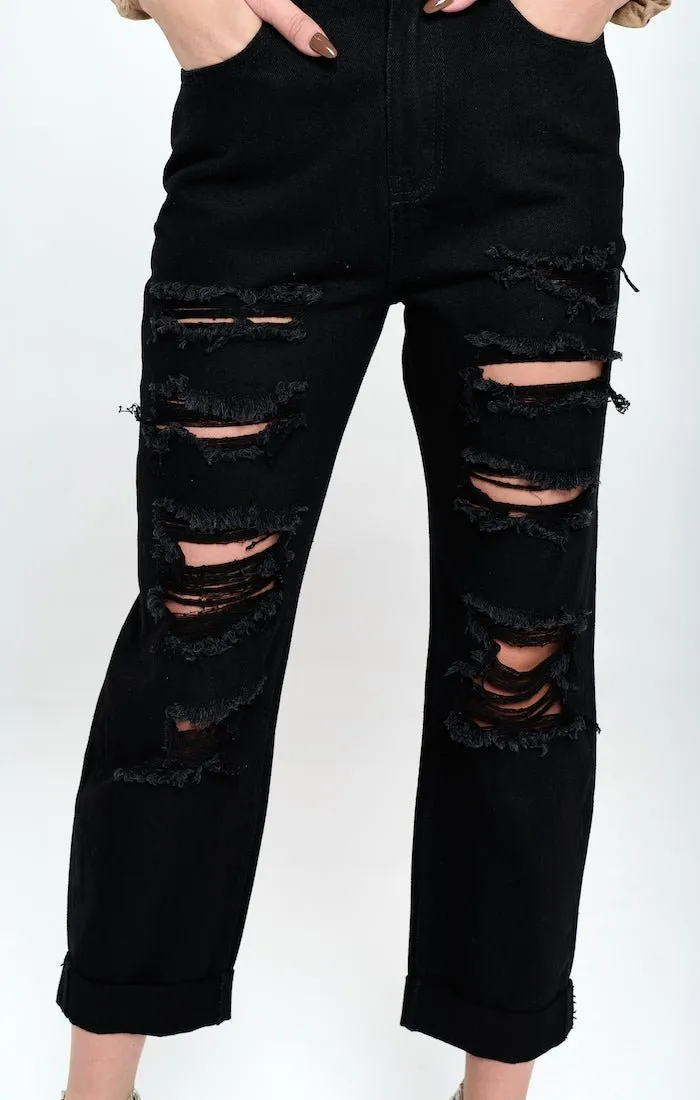 HIGH RISE RIPPED BOYFRIEND JEANS
