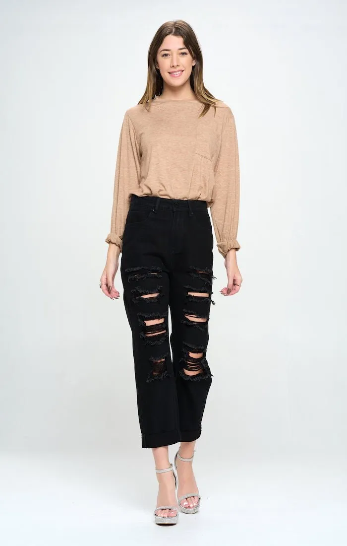HIGH RISE RIPPED BOYFRIEND JEANS