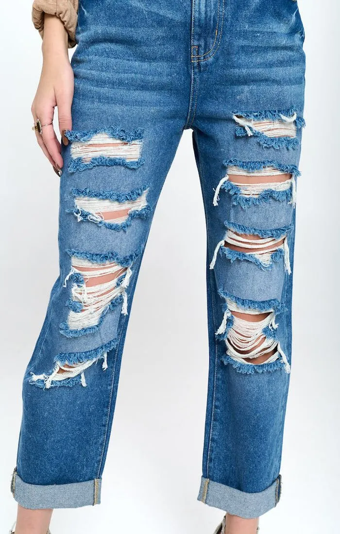 HIGH RISE RIPPED BOYFRIEND JEANS