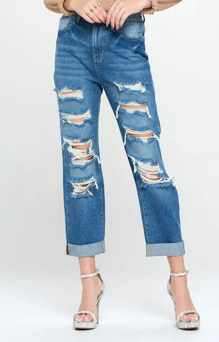 HIGH RISE RIPPED BOYFRIEND JEANS